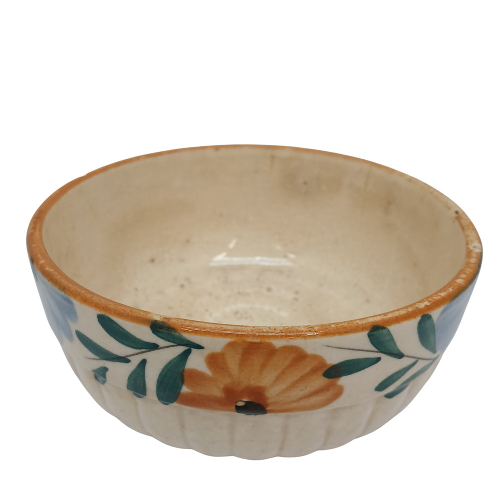 Vintage Made in Japan Pottery Bowl – Hand-Painted Floral Design – Ribbed Ceramic